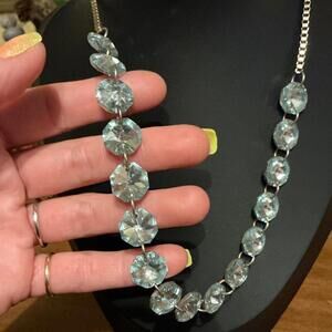 Vintage Stunning Chunky Aqua Octagon Faceted Crystal Bead Necklace